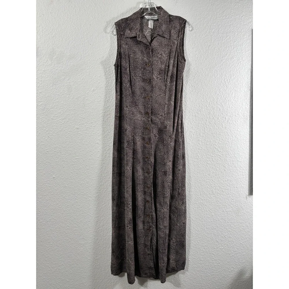 Vintage Lucia Lufkin Broomskirts Dress‎ Womens Medium Brown Leopard Maxi 90s Y2K